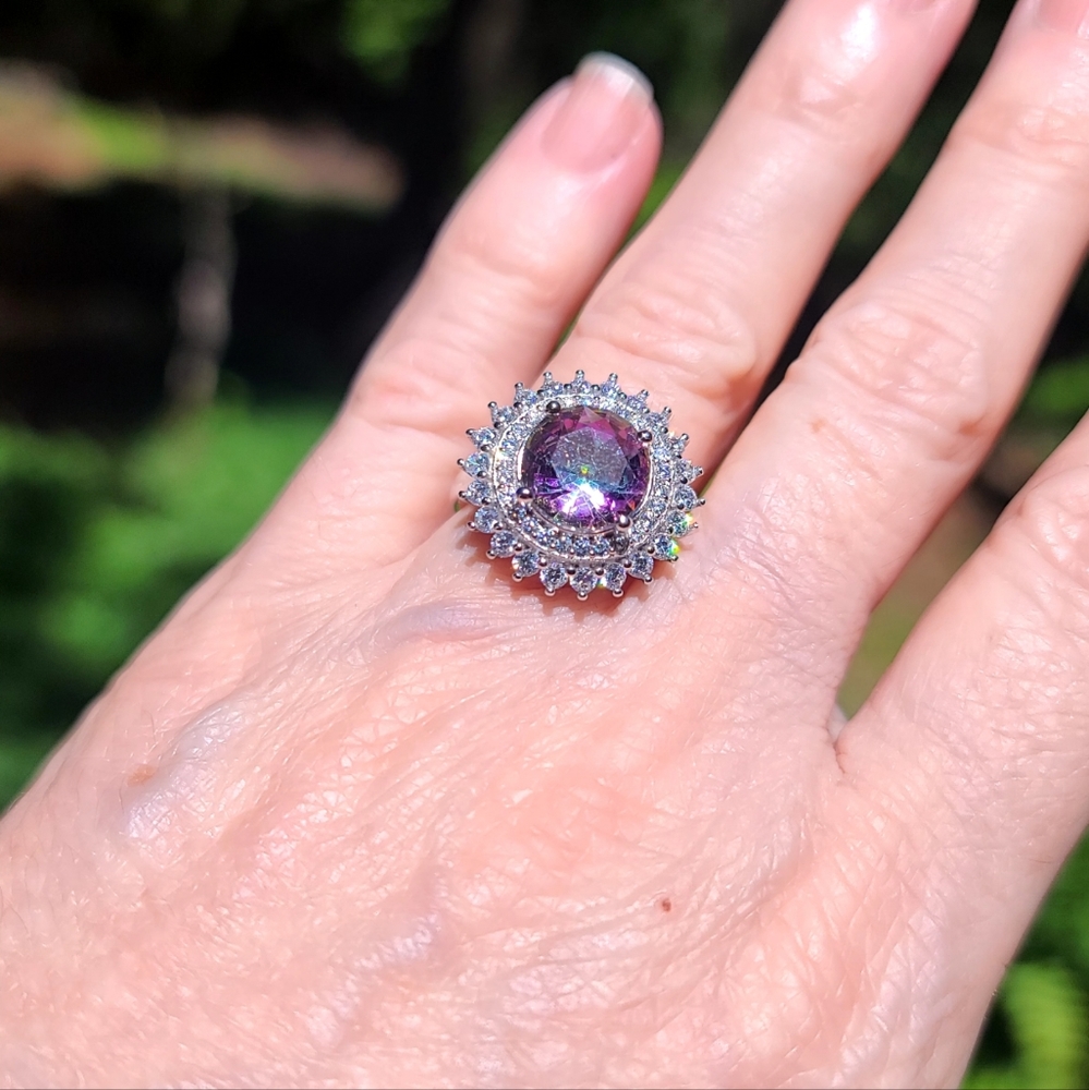 Aurora borealis & white Topaz princess ring - Picture 6 of 16